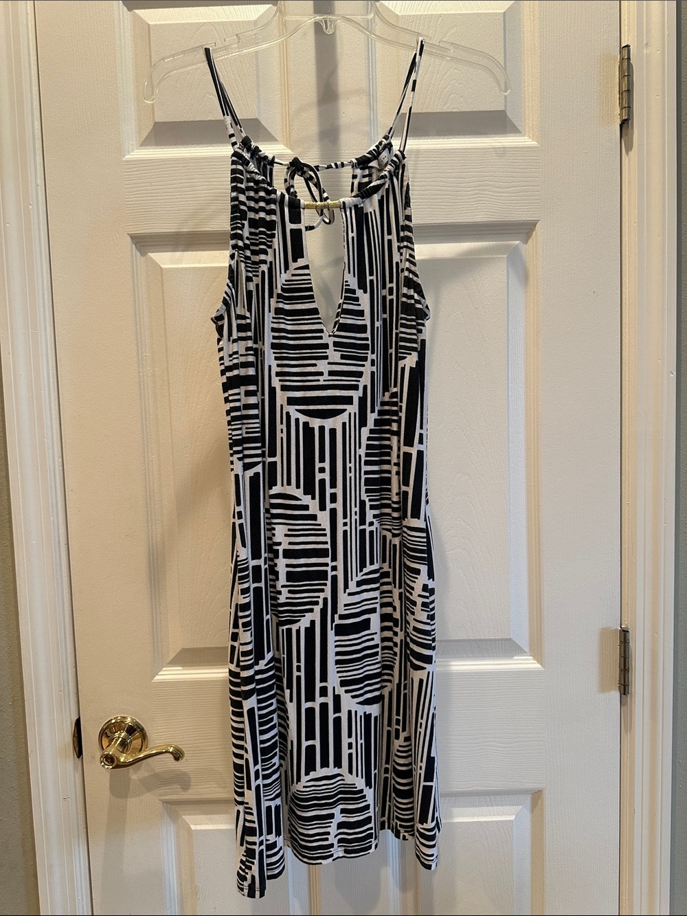 Trina Turk Black & White Geometric Strappy Mini Dress